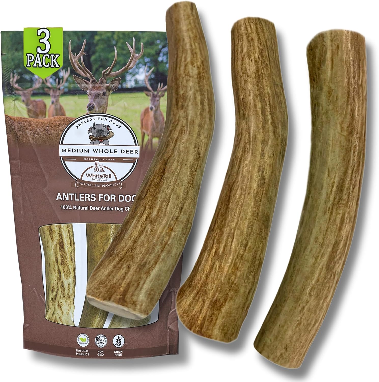 3 Pack - Medium | Deer Antler Dog Chews