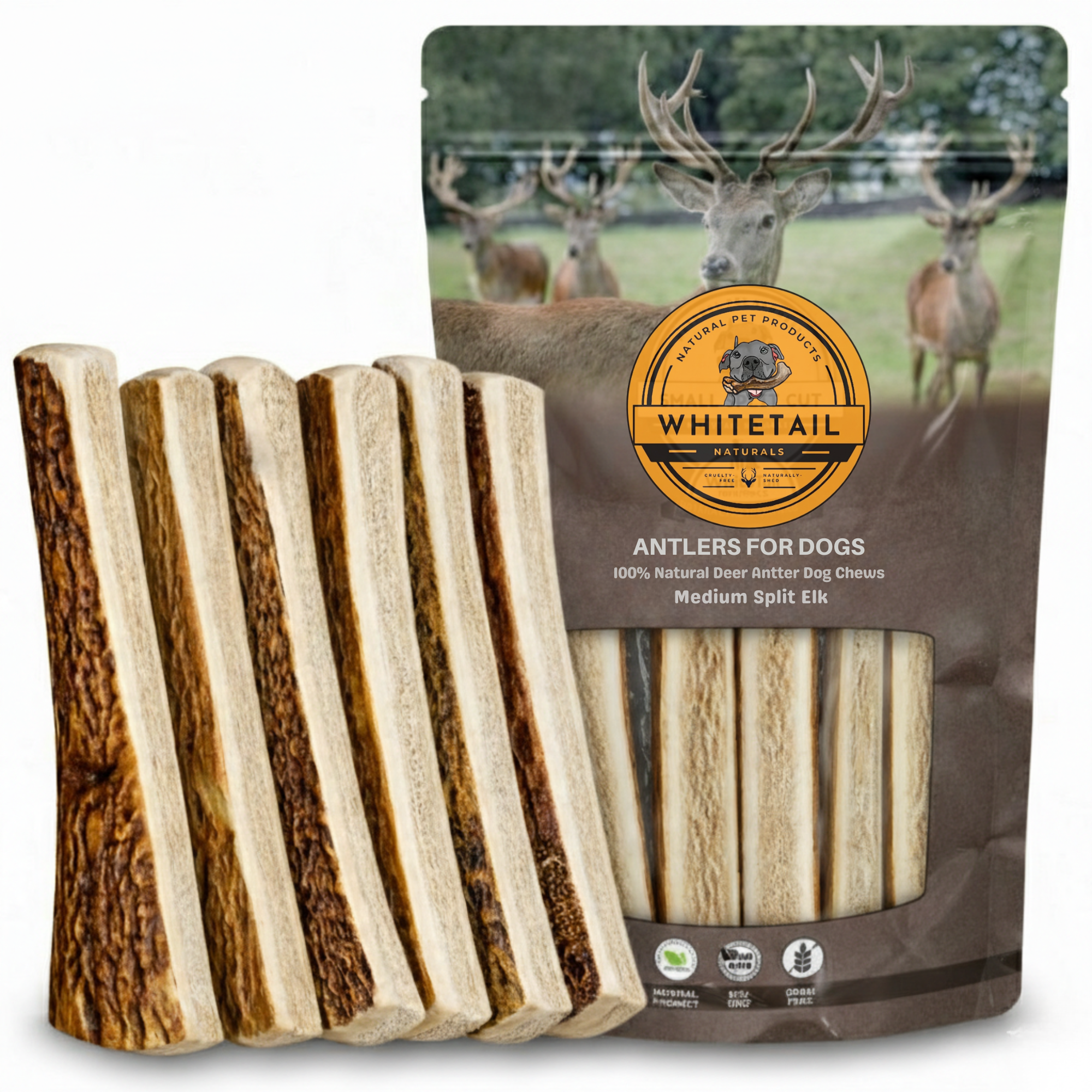 6 Pack - Medium | SPLIT Red Deer Antler Dog Chews
